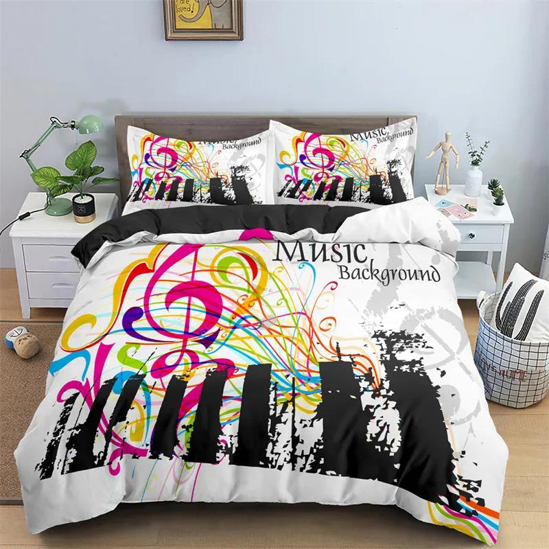 Music Theme Duvet Cover Microfiber Musical Symbols Comforter Cover Violin Piano Pattern Bedding Set Twin King Single Queen Size