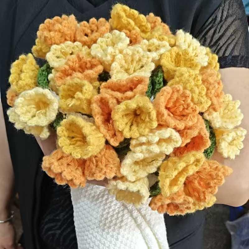 Handmade Rose and Lily Crochet Flower Blanket - Acrylic Yarn