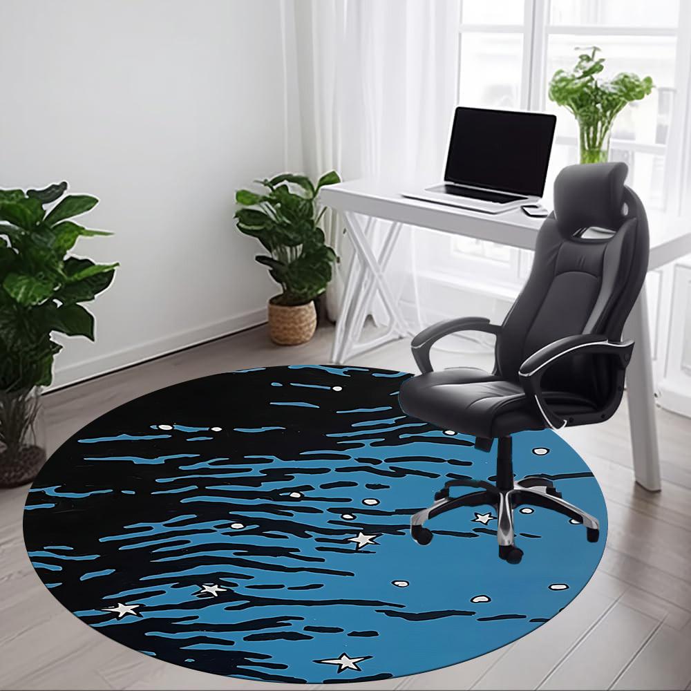 1pc Ocean Waves Office Round Area Rug, Indoor Mat Suitable For Office, Under Office Chairs Bedroom Living Room Home Decor, Room Deco
