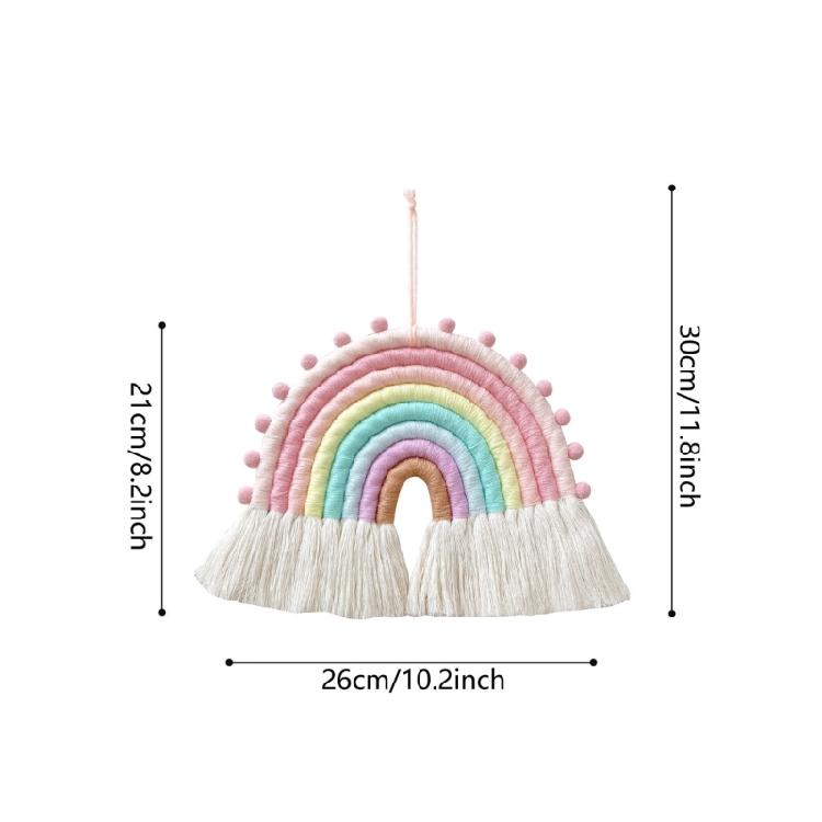 Makramee Regenbogen Wandbehang Baumwoll-Ornamente mit Quasten für Kinderzimmer