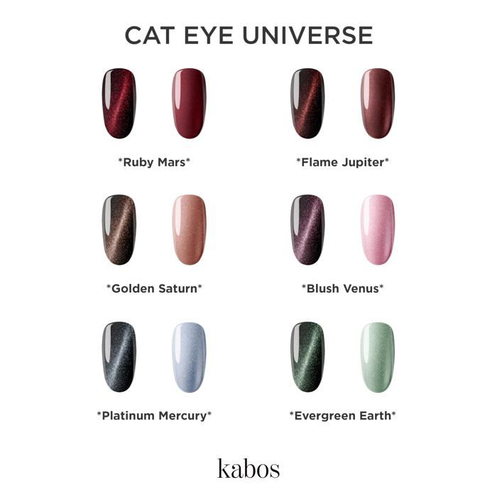 Vernis à ongles semi-permanent - Kabos Cat Eye - Pailleté magnétique - Compatible UV/LED - Tenue 21 jours