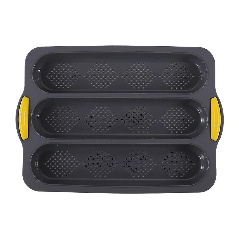 Silicone Perforated Baguette Baking Pan - 3-Slot Non-Stick Bread and Cake Mold