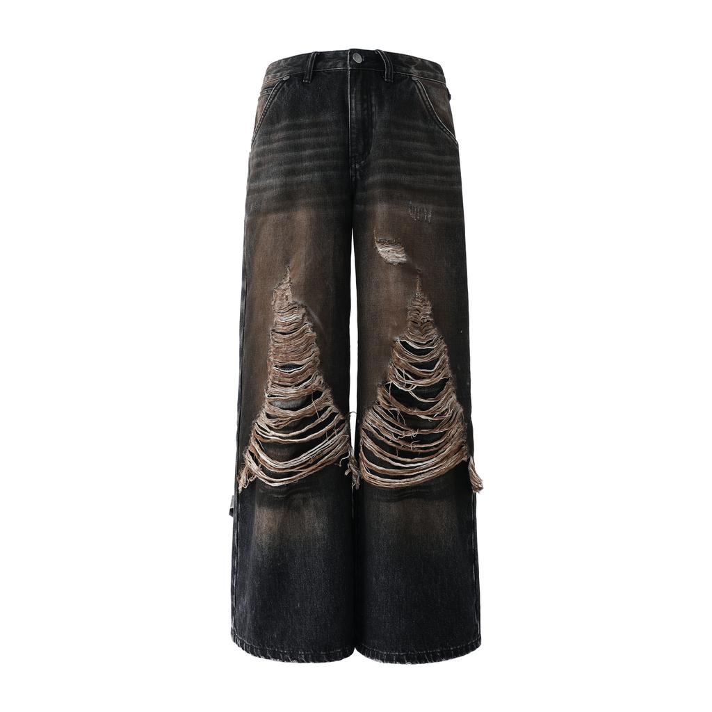 BJHG regardless of consequences retro washed distressed jeans men's spring American straight leg wide leg casual pants women