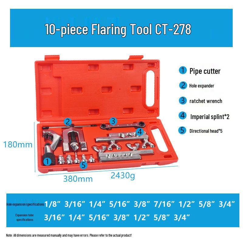 10-Piece Copper Tube Expander Set with Cutter, Flaring, and Seven-Hole Riveting Tools