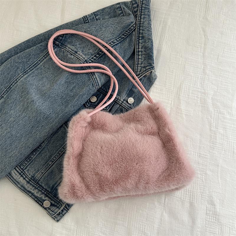 

Плюшевая сумка-ведро женская осенне-зимняя большой вместимости на плечо повседневная модная нишевая сумочка сумка-тоут розовый