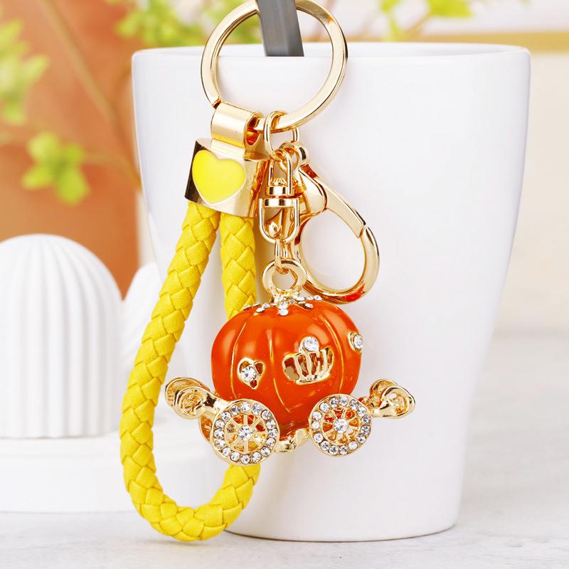 Europe And America Sale Rhinestone Pumpkin Carriage Diamond Studded Advanced Exquisite Bag Pendant Keychains Bag Charm