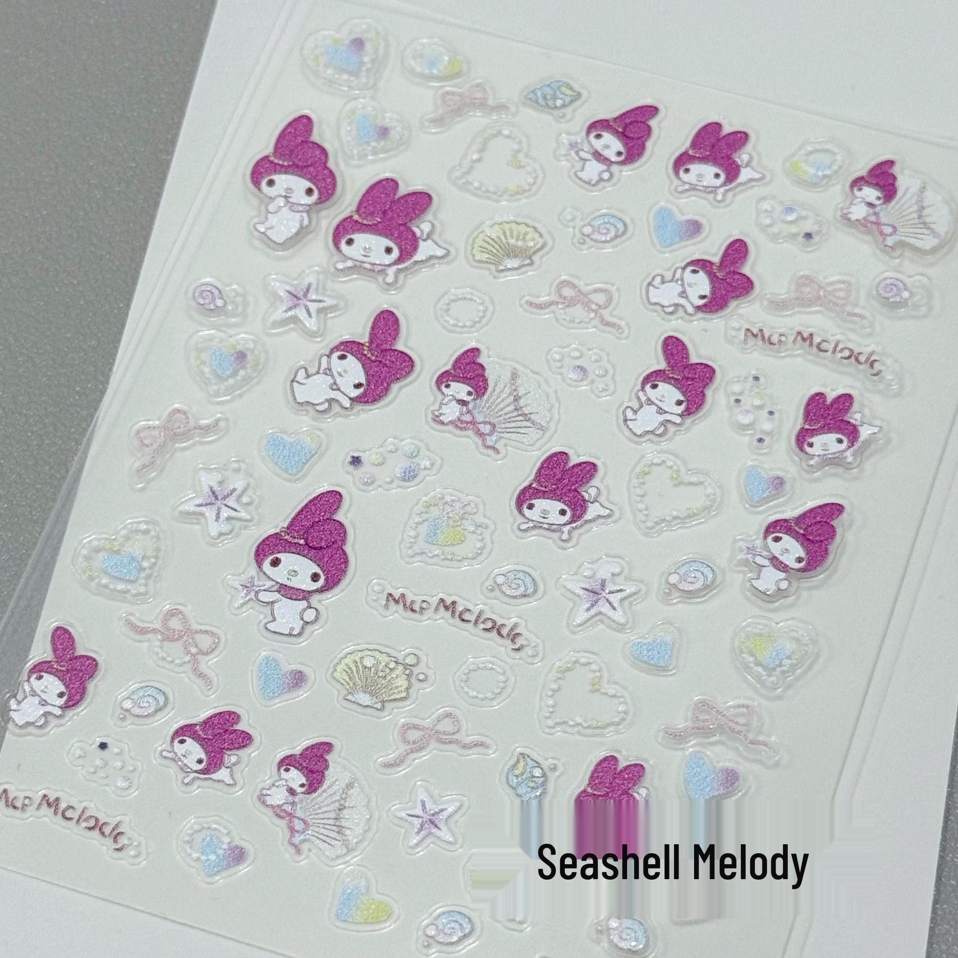Seashell Melody Cartoons: Cute Embossed Nail & Phone Stickers for DIY Art