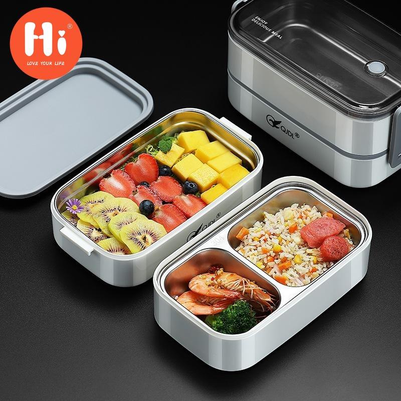 

2-слойный ланч-бокс из нержавеющей стали 304 для взрослых детей Школьный офис Микроволновая печь Портативные сетки Контейнеры для хранения продуктов Bento