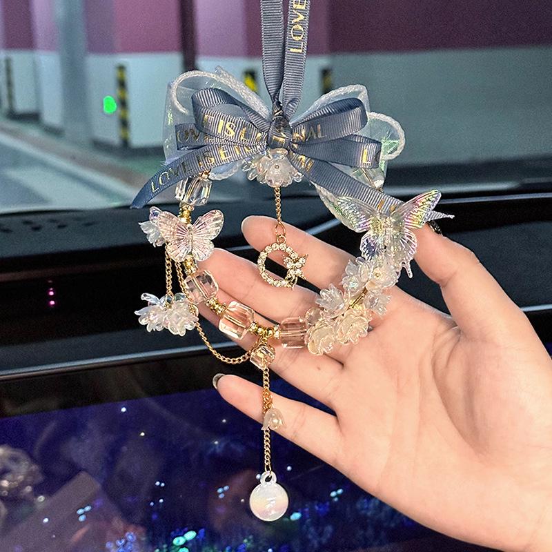 Crystal Bow Car Pendant: Fashionable Goddess Ornament for Car Interior