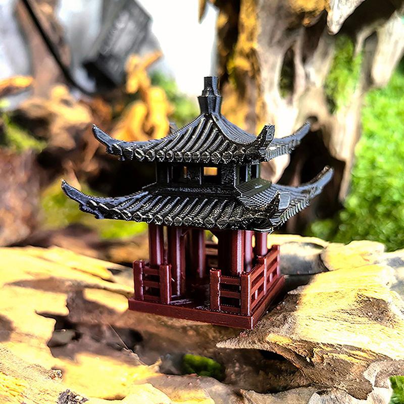 Mini Estatua de Pagoda Modelo de Edificio Antiguo Pabellón Hexagonal Entornos Asiáticos Exóticos Jarrón de Flores Decoración para Acuario Casa de Muñecas