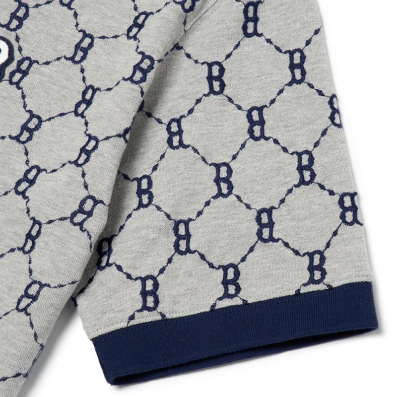 New MLB Base Logo Polo Shirts Men's Gray 3LPQM3023-43MGS