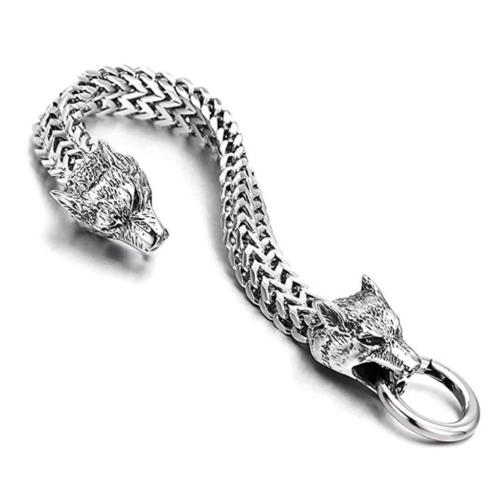 Adjustable Men's Wolf Head Bracelet Men's Fashion Wolf Head Bracelet Jewelry Stainless Steel Wrist Chain for Dates