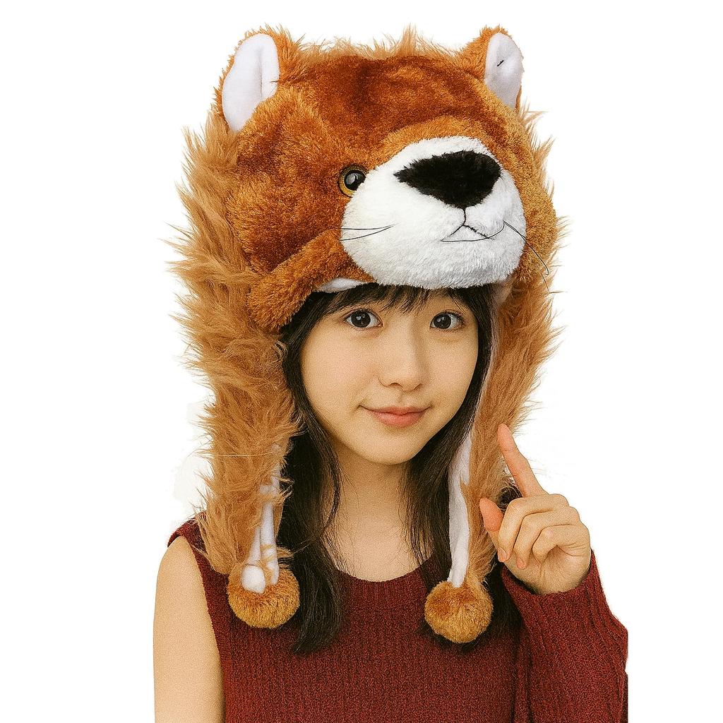 [NazyJnn] Plush Animal Hat for Halloween, Perfect for Kids and Adults, Cute with Ears, Cosplay, Winter Gear, Funny Gift, Lion