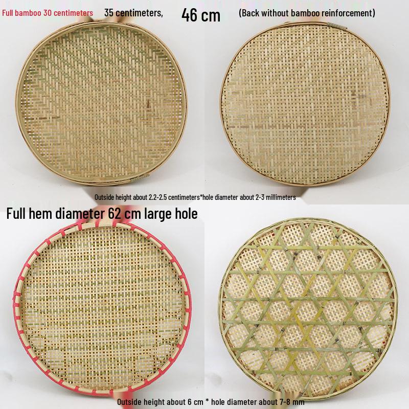 Blue Bamboo Weaving Sieve for Drying Tea, Dried Goods, and Rice - Round Winnowing Basket Tray