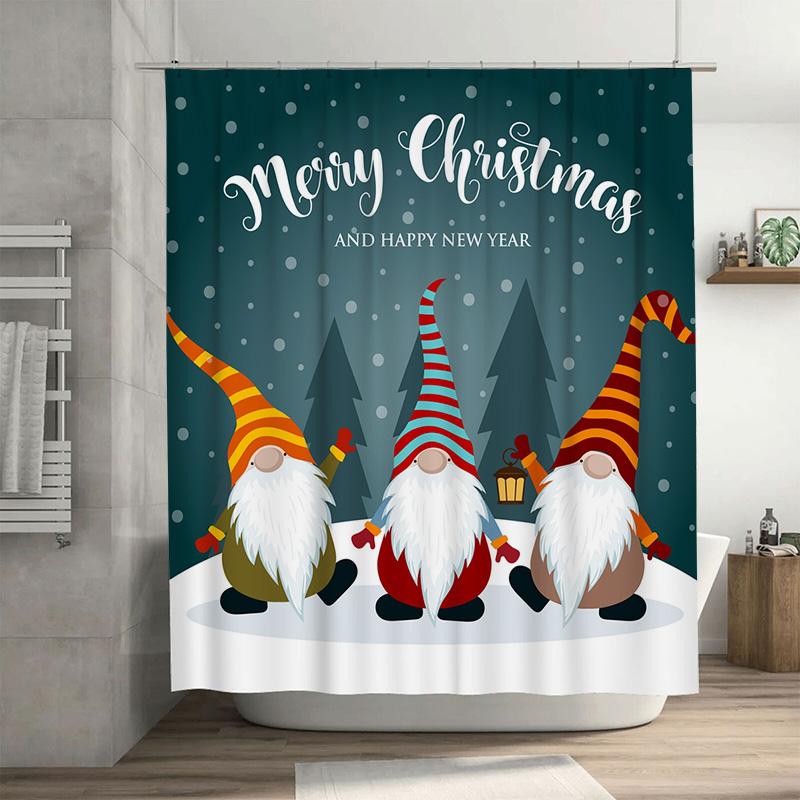 GAETU Festive Gnome Shower Curtain Christmas Holiday Decor Winter Woodland Forest Bathroom Set Cute Holiday Gifting Cozy Cabin 90x180cm