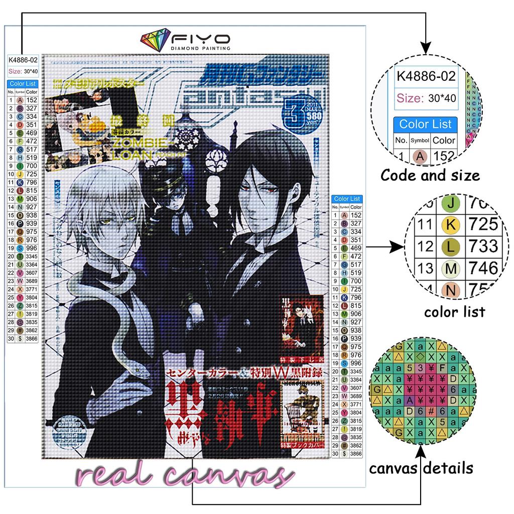 5D Diy Diamond Painting Anime Black Butler Cross Stitch Full Diamond Embroidery Mosaic