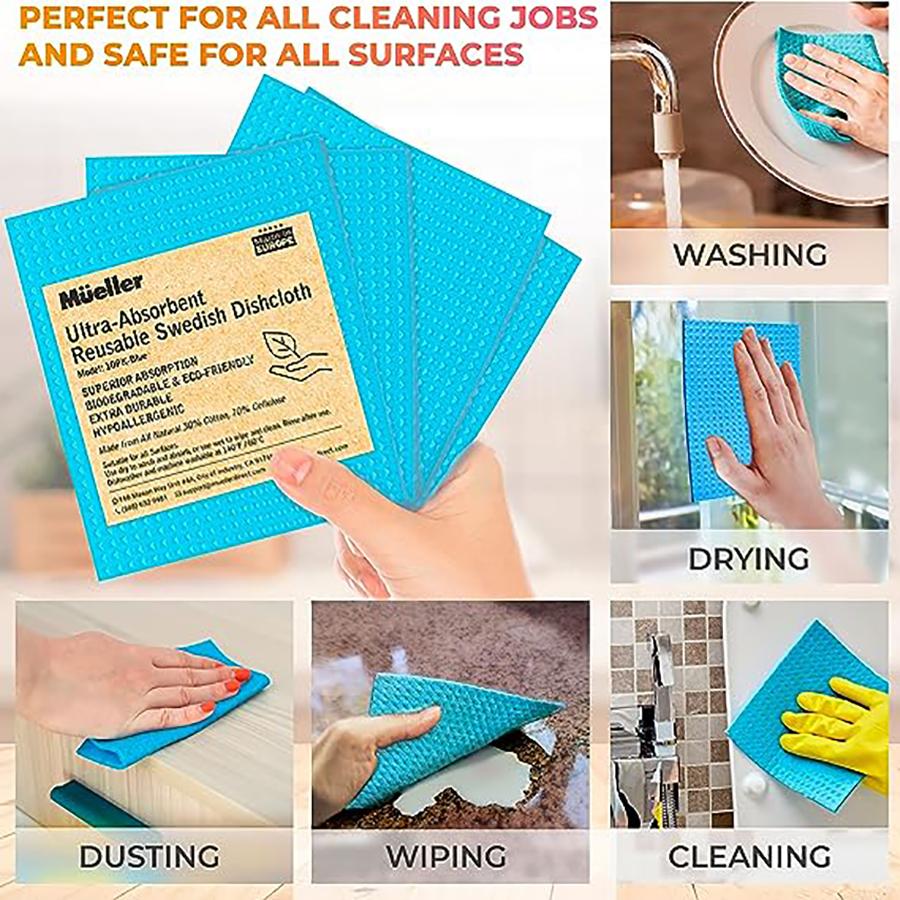 Kitchen Dishcloths, Reusable Paper Towels for Counter and Dishware - Eco-Friendly Cellulose Sponge Cloths