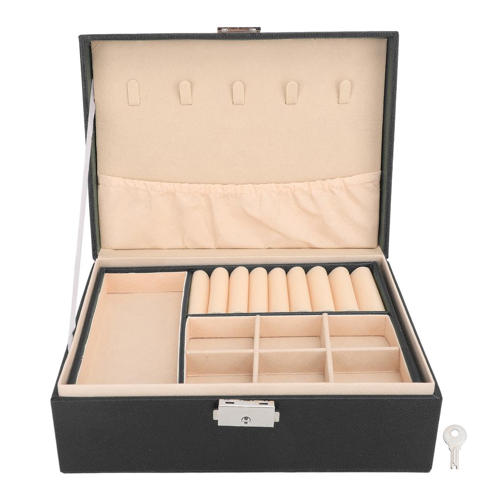 Double Layer Jewelry Box Soft PU Leather Jewelry Storage Organizer with Lock for Necklace Bracelet