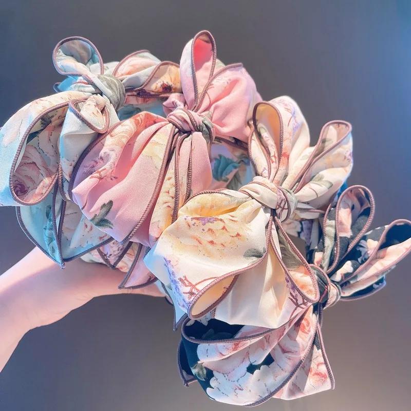 Stunning Women Head Wears Top Big Bow Knot Hairband for Adult Shopping Party Wedding Photography Headpiece Kapok Print Headband