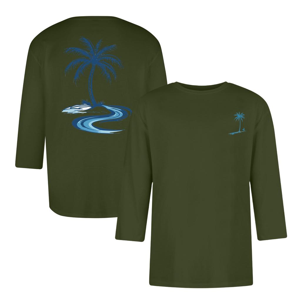 Men's casual and fashionable printed collar three-quarter sleeve top T-shirt