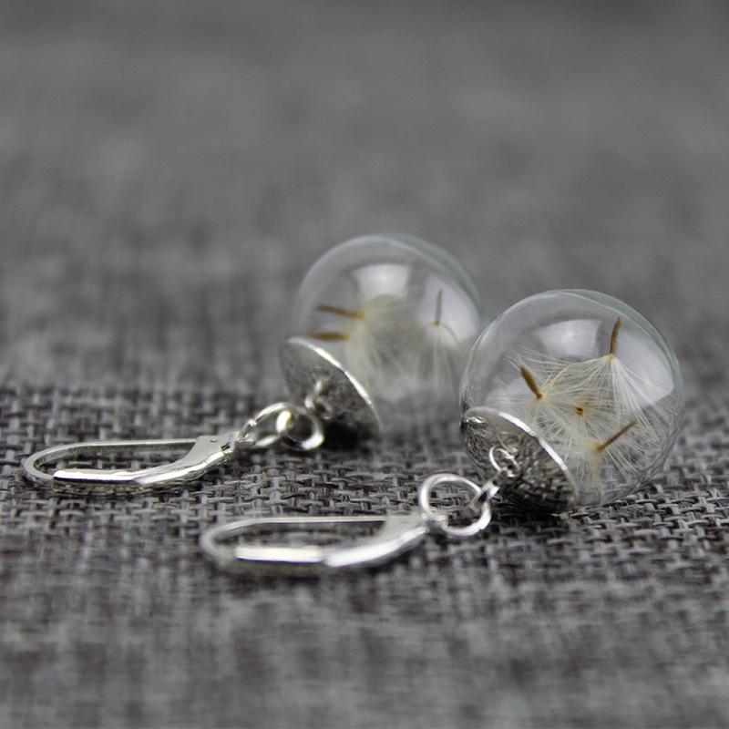 Fashion Dried Flower Earrings Jewelry Natural Dandelion Glass Ball Charm Earrings For Women Jewelry Gifts
