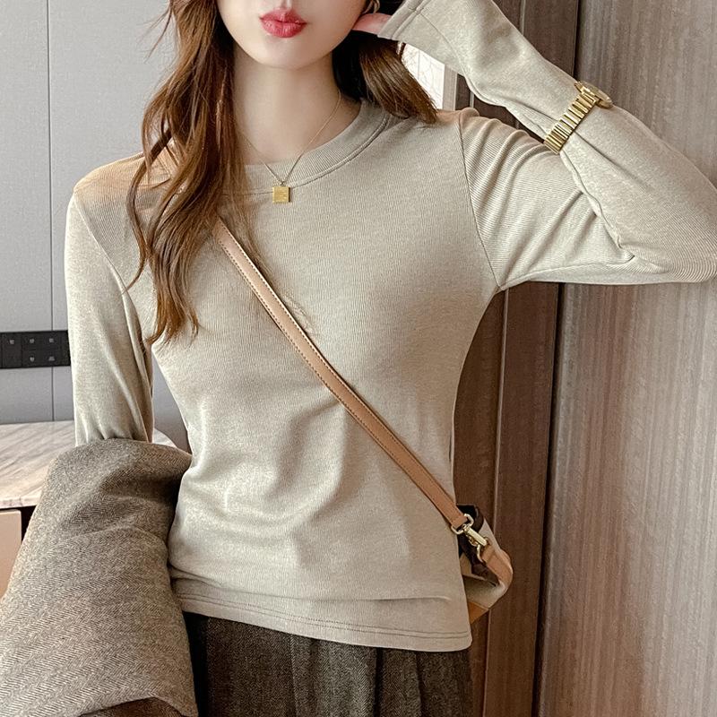 Faux Cashmere Round Neck Base Layer Women Premium Can Be Outer Wear Long Sleeve T Shirt Autumn Winter Brushed Top
