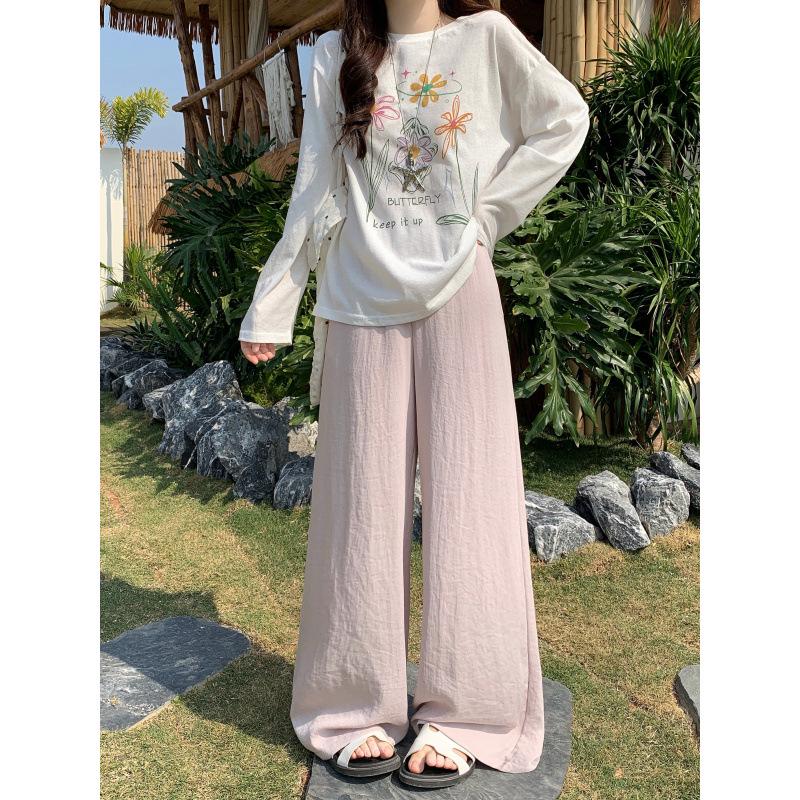 

2026 Summer Plus Size High Waist Elastic Wide-Leg Long Pants Medium рожевий