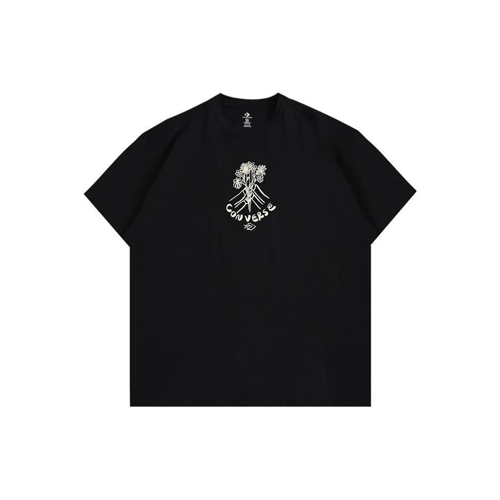 

Converse Logo Print Свободная футболка с круглым вырезом и короткими рукавами Мужские топы Черные 10024757-A01