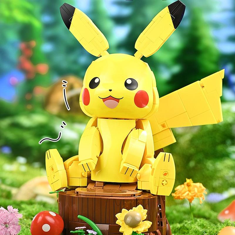 Non-Toxic Pokemon Pikachu Building Blocks Cartoon Model Bricks Educational Assembly Desktop Ornaments Diy Toys For Kids Holiday Gifts