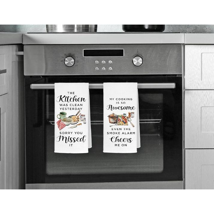 HONLUNG Funny Kitchen Towels Set of 2, Funny Gifts for Hostess Dish Towels Drying Cloth for Kitchen, Sarcastic Housewarming Gifts for Women