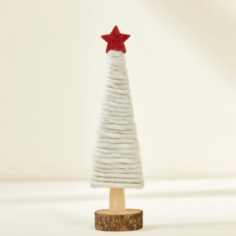 Soft Felt Cloth Santa Clause Reindeer Ornament with Wood Base Plush Wool Felt Christmas Figure Decoration For Tabletop