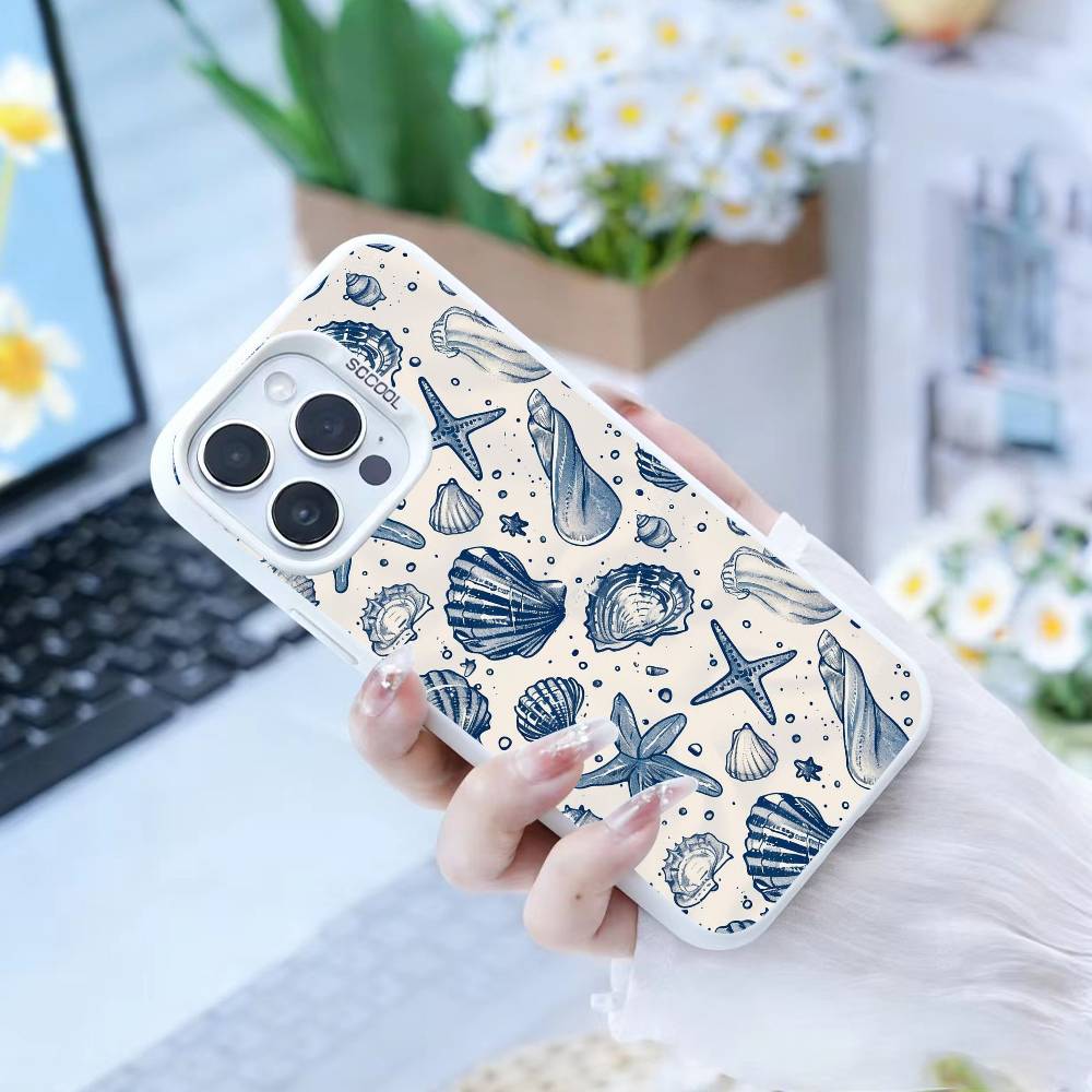 Colorful Marine Organism Phone Case For iPhone17, 16,15,14,13,12 Pro Max white Candy Matte Shockproof Cover