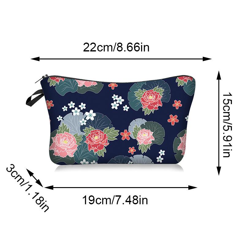 1pc Beautiful Peony Flower Pattern Printed Cosmetics Organizer Bag Women Handhold Bag Travel Makeup Storage Bag for Women Girls Xmas Gift