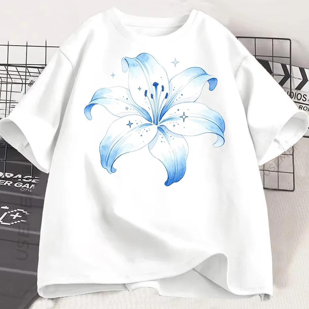 Y2k Pink Orchid Floral Graphic Tshirt Unisex Couple Unisex Unisex Cotton Crew Neck Soft Comfort Casual Streetwear Short Sleeve Tops