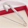 Silver Tone Rhinestone Safety Pin Silver Buckle Jewelry Large Brooch Luxurious Safety Clothing Pin for Scarf Women Shiny Fashion