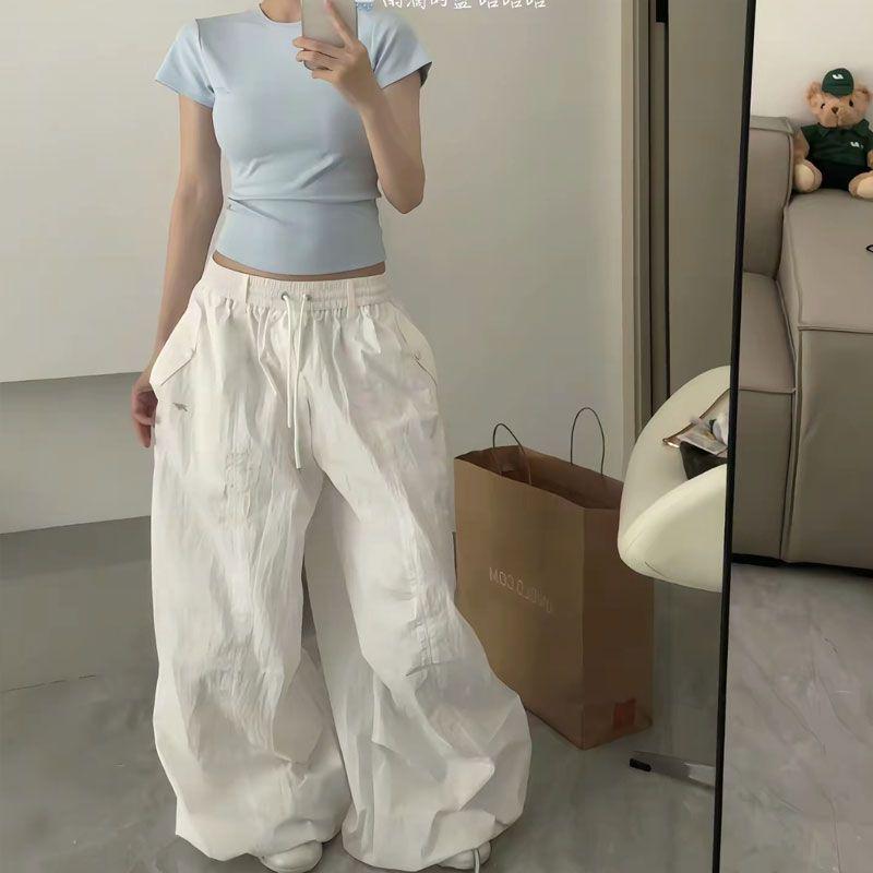 

Retro American Wide-Leg Drawstring Dance Pants XS under 40 kg