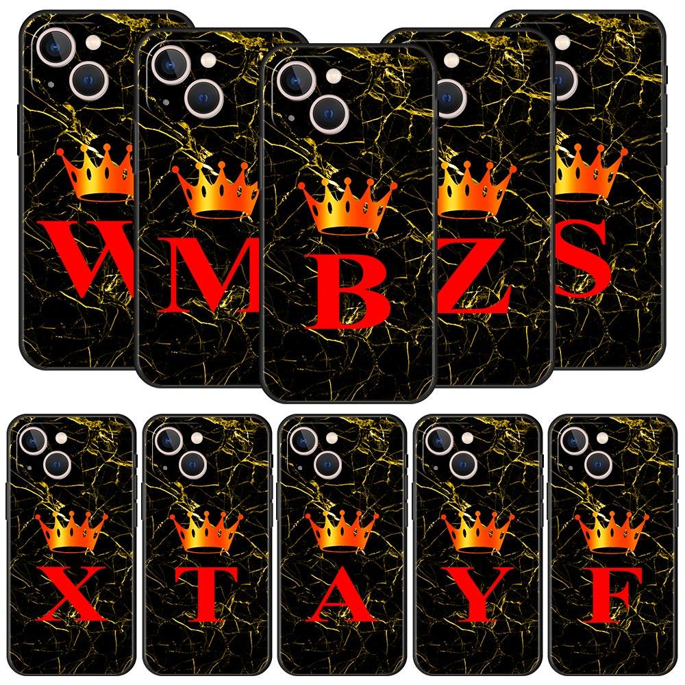 Marble Letter Phone Case For iPhone 17 16 15 Pro Max 11 12 13 14 7 8 Plus SE 2020 X XR XS Cover Soft Black