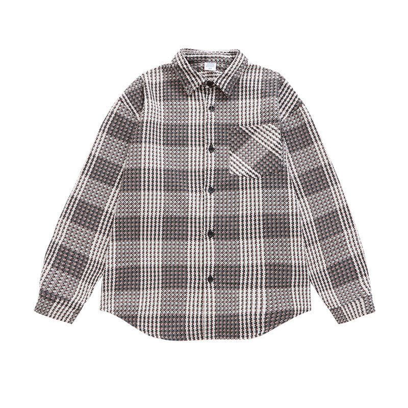 

American Street Plaid Heavy Long sleeve Shirts Outerwear Men and Women 2023 Autumn and Winter Fashion Brand Loose Casual Lapel Shirt Pink Gray L