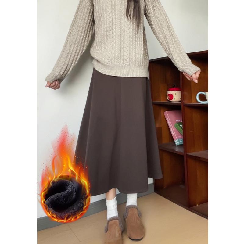 2026 Herbst/Winter High-Waist Kaffee Midi-Rock - Vielseitiger A-Linien-Schnitt mit einem figurschmeichelnden breiten Saumdesign
