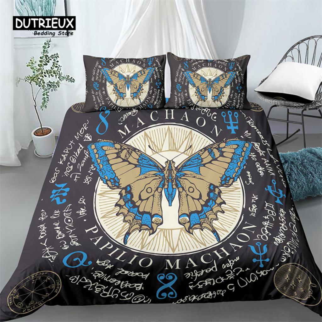 Chic Sun And Moon Duvet Cover 3D Floral Comforter Cover Bohemia Psychedelic Butterfly Bedding Set King Full For Kids Boys Girls
