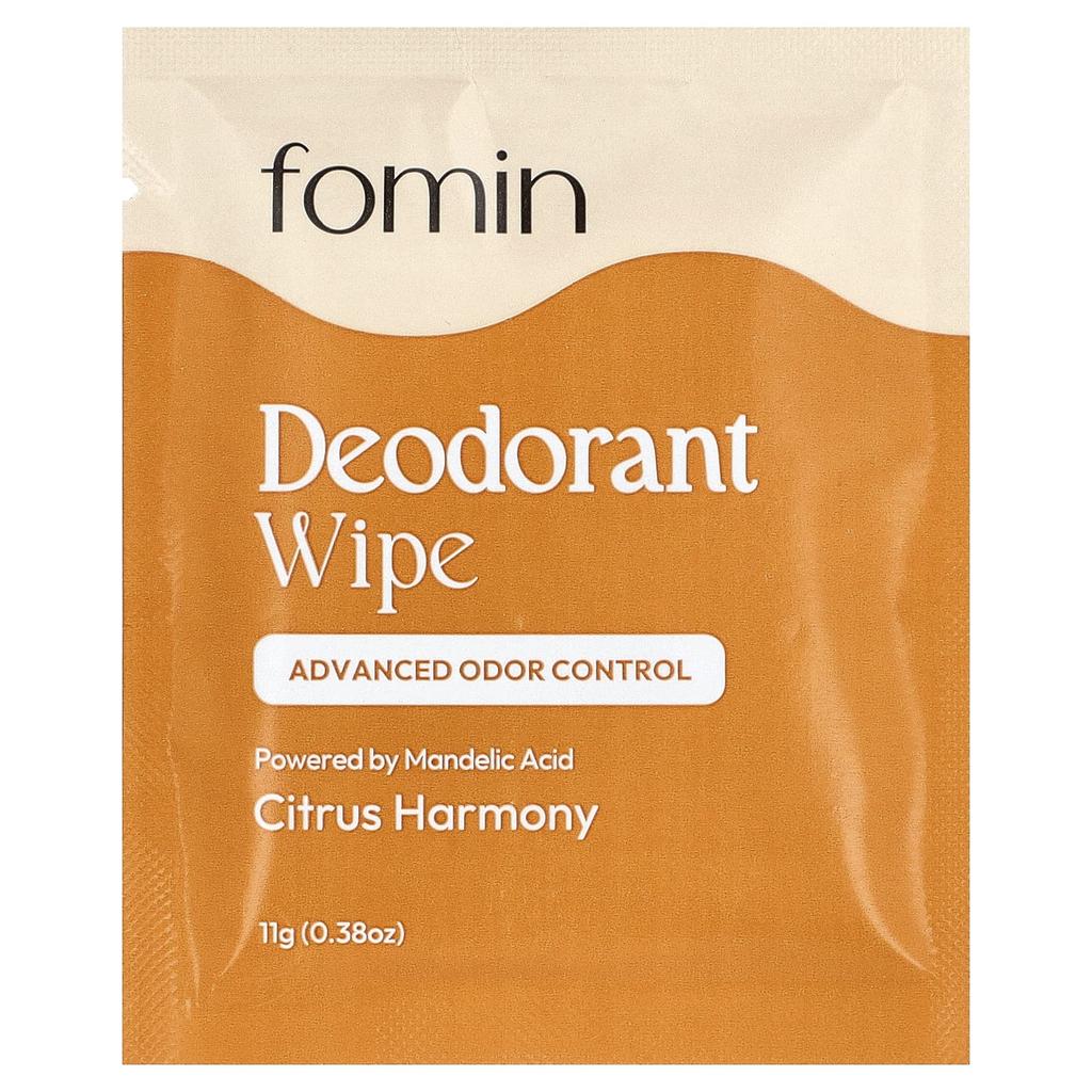 Fomin, Deodorant Wet Wipes, Citrus Harmony, 15 Individually Wrapped Wet Wipes