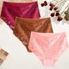 FINETOO 3 Pezzi Mutandine da Donna a Vita Media in Pizzo Sexy Colore Unito Rifiniture in Pizzo Biancheria Intima Femminile Lusso Svuotate Slip Comodi Traspiranti Lingerie