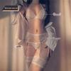 Lace Strap Bodystocking with Open Crotch & Garter Set