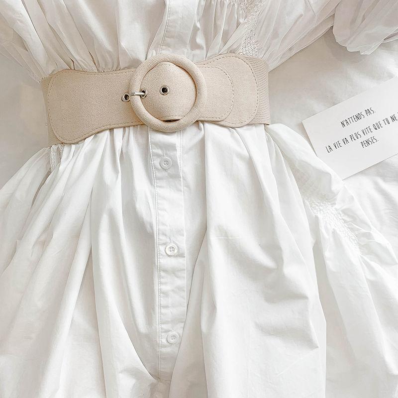 

Womens Dressing Sophisticated Belt 2024 Korean Style Black And White Large Buckle Round белый