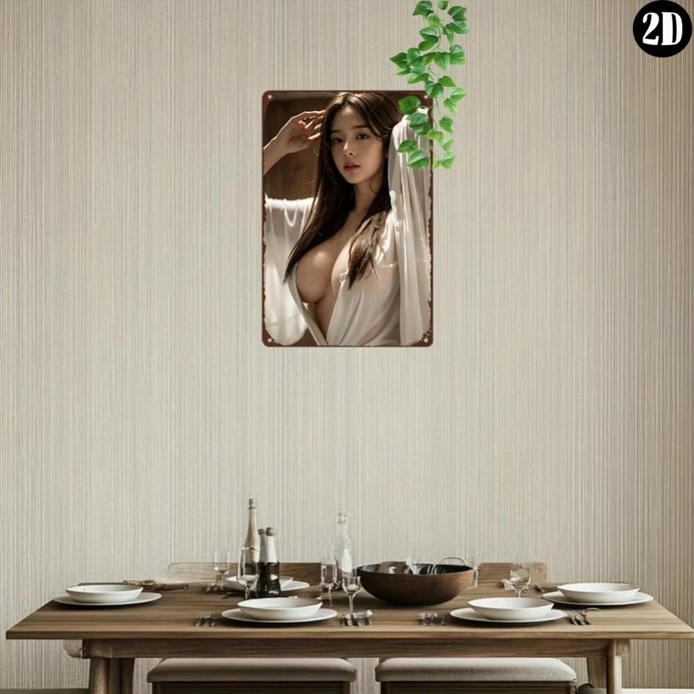 Anime Girl Metal Tin Sign Retro Green Leaves Wall Art Decor Gift 8x12 Inch