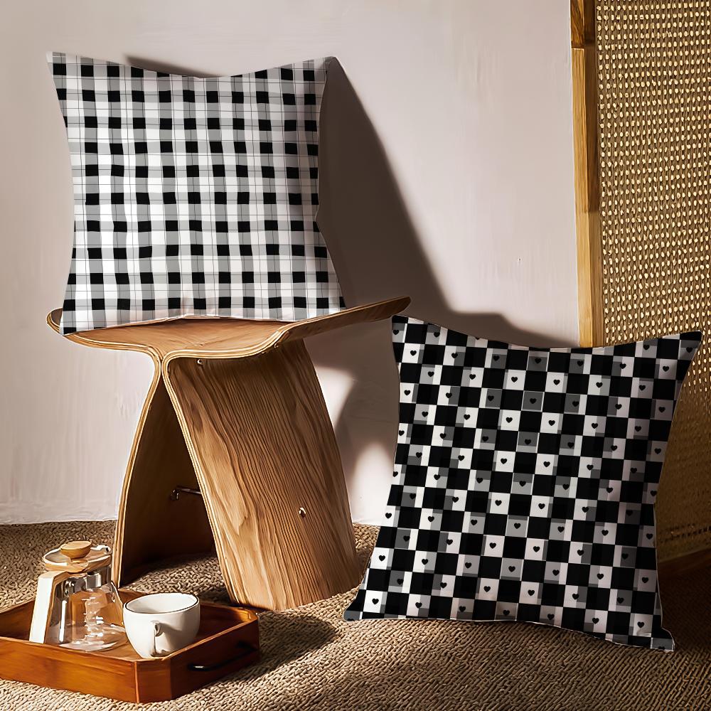 Black-and-white Pattern Cushion Cover Anti-dustmite Pillowcase Invisible Zipper Silky Short Plush Sofa Cushion Cover