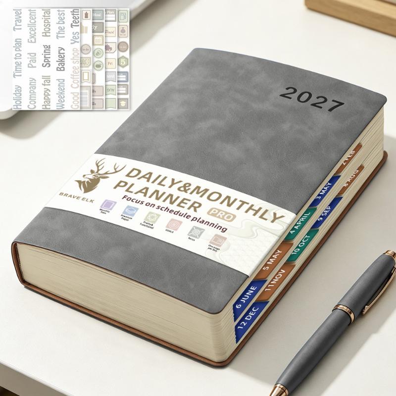 2027 A5 English Schedule Planning Notebook Efficiency Agenda Planner Notepad Ideal Gift for Students Colleagues Business Partners