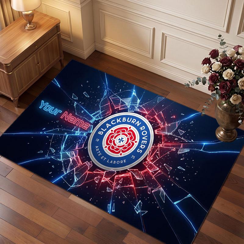 Bolton Wanderers FC Custom Crystal Velvet Rug, Personalized Name Text Print, Football Logo Soft Non‑Slip Floor Mat Home Decor Gift