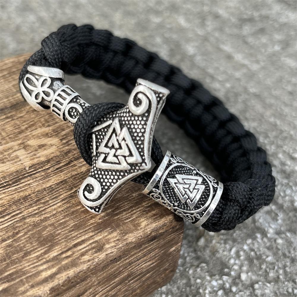 Viking Thor Hammer Valknut Vegvisir Runes Beads Jewelry Handmade Braided DIY Paracord Bracelet Mens Womens Accessories