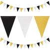 Silver Black Gold Party Decorations - 2Pcs Paper Pennant Banner Flags Men Birthday New Years Eve Retirement Graduation Anniversary Classroom Office